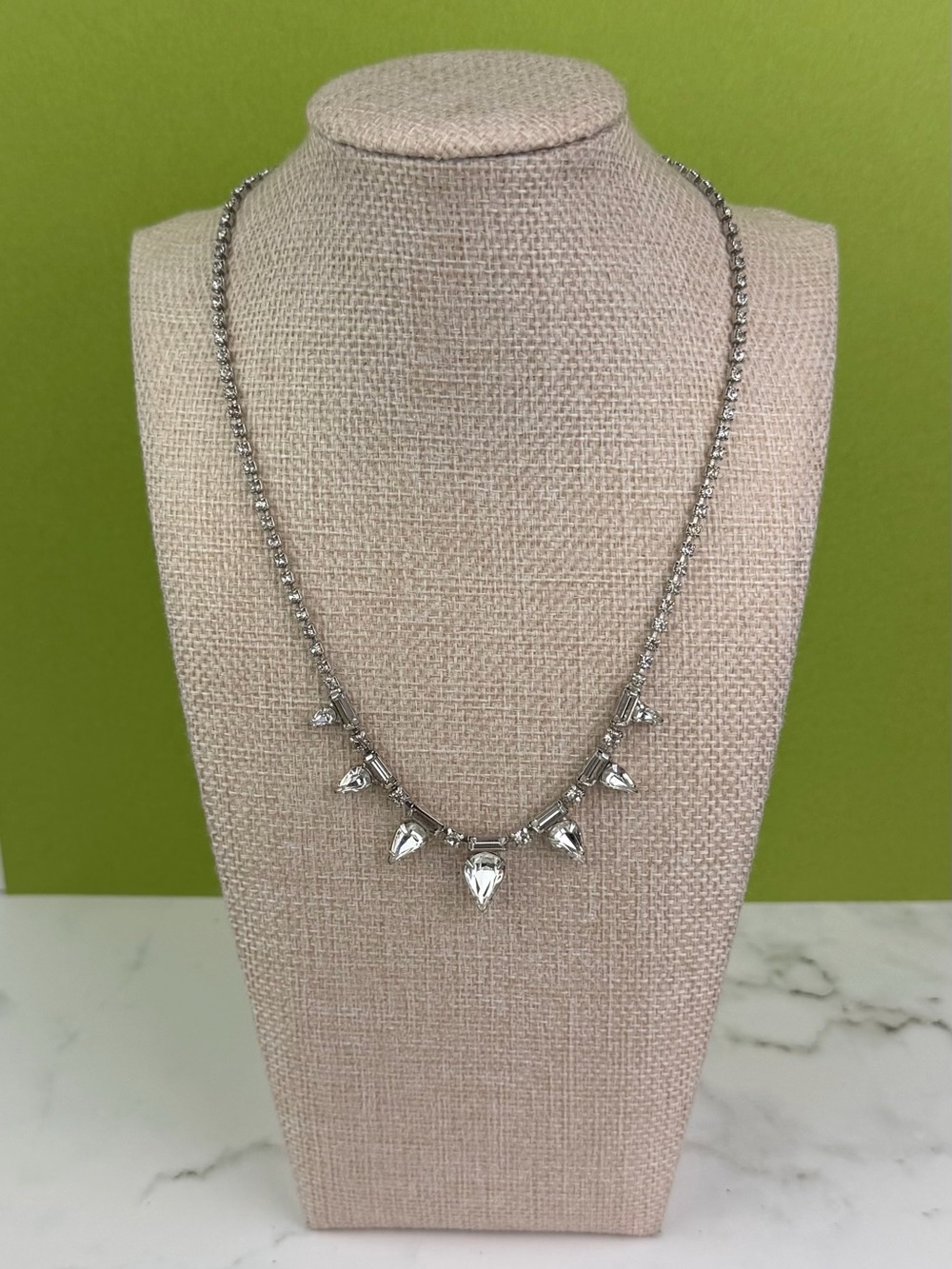 Vintage Signed WEISS Rhinestone Fringe Choker Necklace Clear Pear Cut Stones